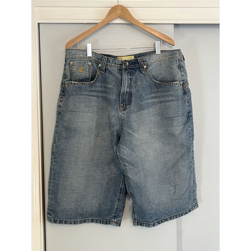 Vintage Rocawear‎ Blue Denim Shorts Mens Size 40 Y2K Baggy Embroidered Oversized